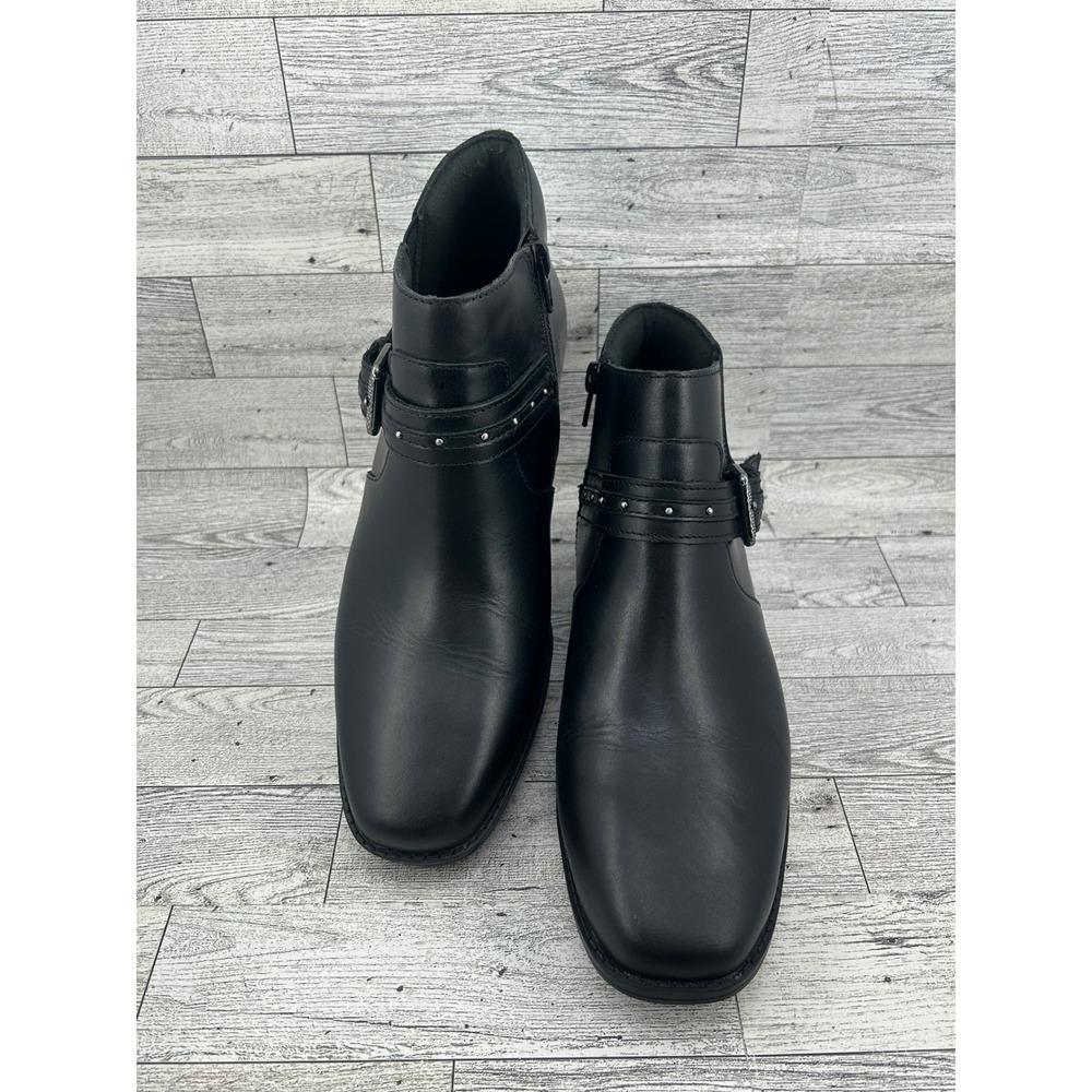 Clarks Collection Black Leather Square Toe Studded Buckle Ankle Boots Women 8.5W
